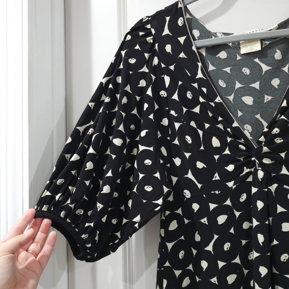 MAX STUDIO Vintage Black White Abstract Puff Sleeve Vneck Dress, Witchy, M - Picture 4 of 15